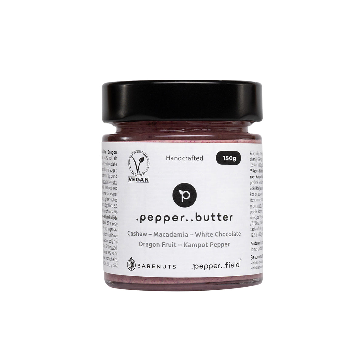 Beurre de cacahuète aux noix de macadamia, chocolat blanc, fruit du dragon et poivre de Kampot (150 g)