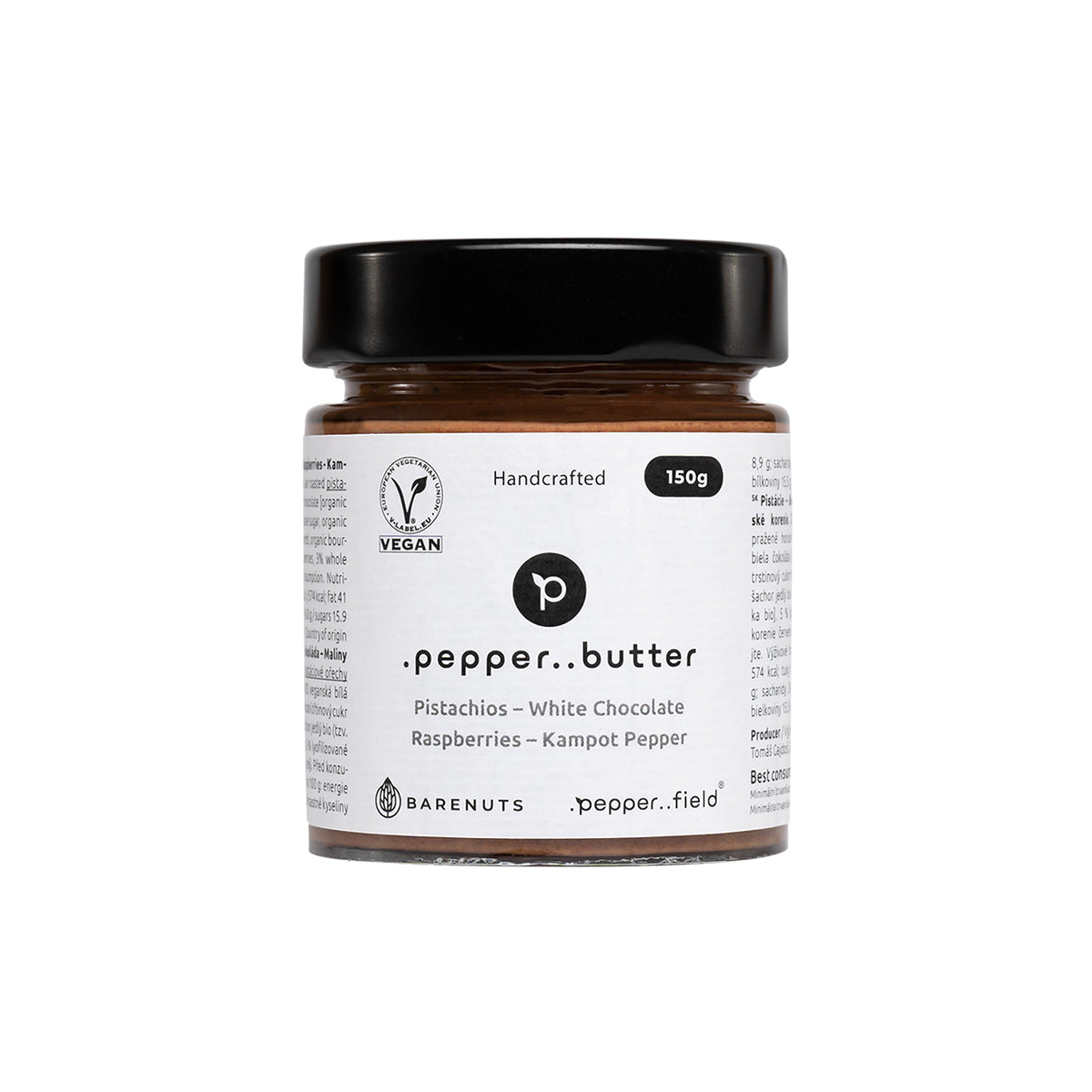 Beurre de pistache avec chocolat blanc, framboises et poivre de Kampot (150 g)