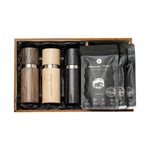 Set of 3 grinders + 3 bags of Kampot pepper (3× 50 g) in a gift case