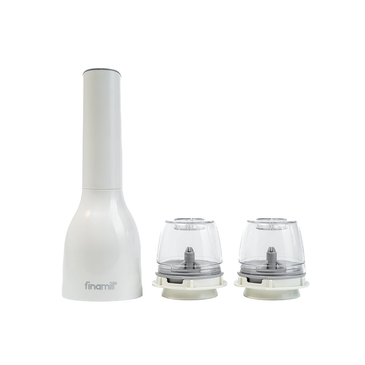 Finamill white, electric rechargeable Grinder with two ProPlus magazines 