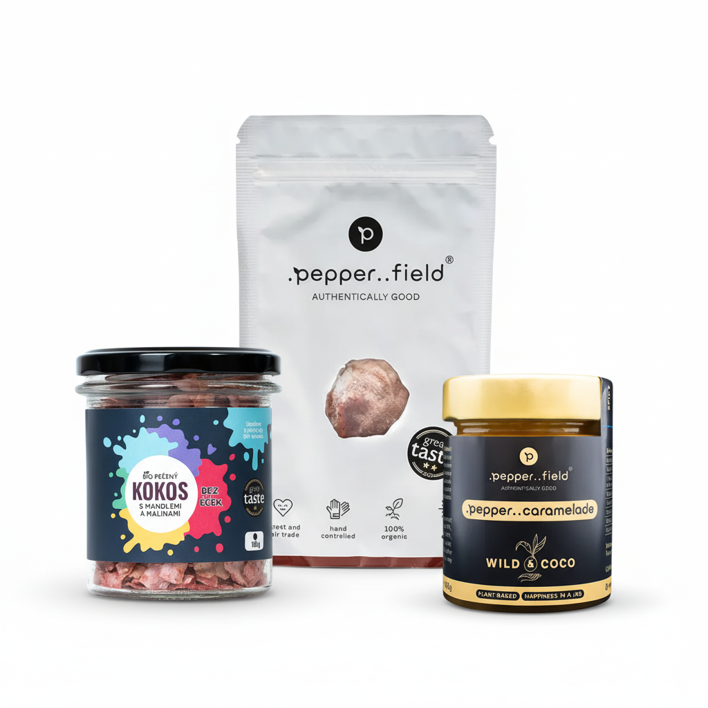 Valentine's coconut package: organic baked coconut with raspberries + pepper coconut caramel + 20 g of red Kampot pepper as a gift 