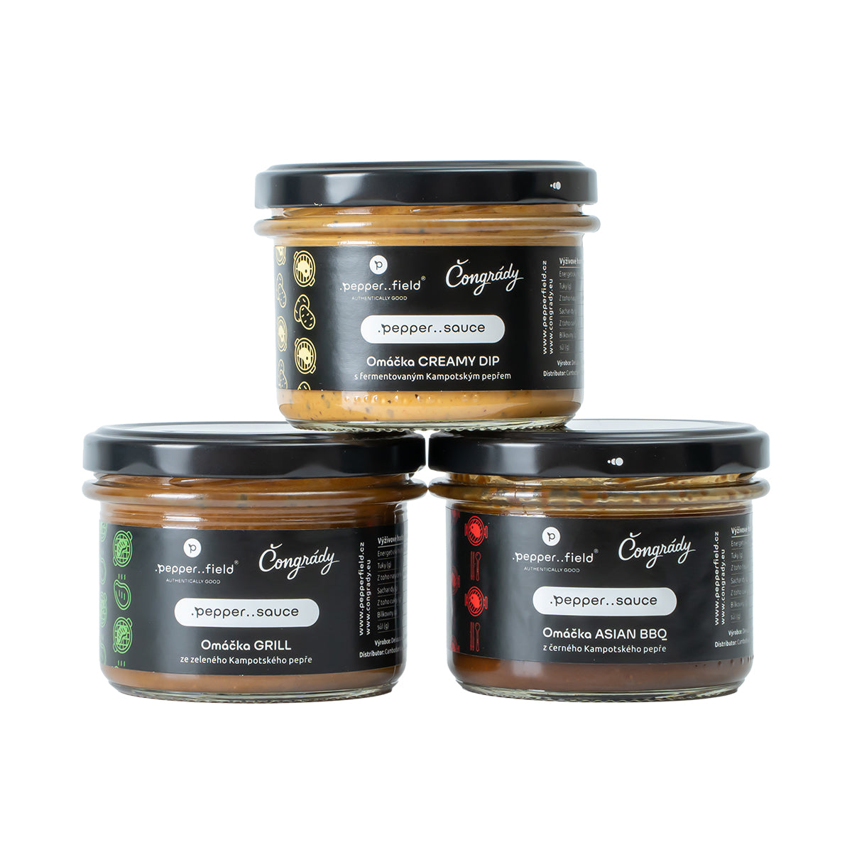 A convenient three-pack of pepper sauces 